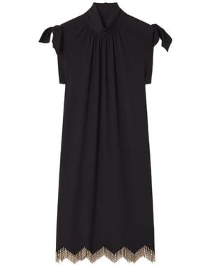 Lanvin Bow-Detail Crystal-Fringe Midi Dress - Black