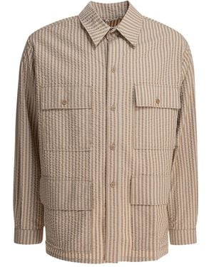 Kaptain Sunshine Safari Striped-Pattern Shirt Jacket - Brown