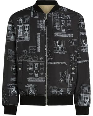 KARL LAGERFELD Sketch-Print Reversible Bomber Jacket - Black