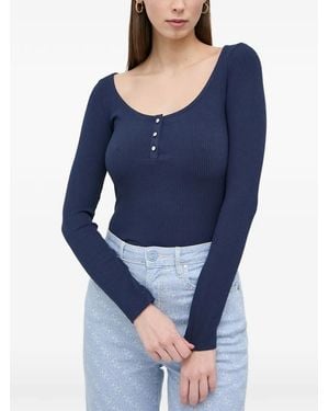 Guess Ribbed-Knit Crystal-Embellished Top - Blue