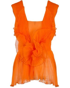 Alberta Ferretti Haut En Soie À Fleurs - Orange