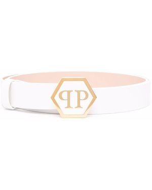 Philipp Plein Hexagon Leather Belt - White