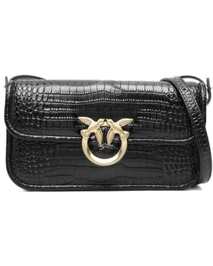 Pinko Crocodile-Embossed Leather Cross Body Bag - Black