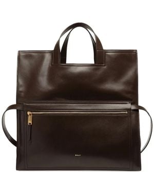 Bally Leren Shopper Met Opvouwbaar Detail - Zwart