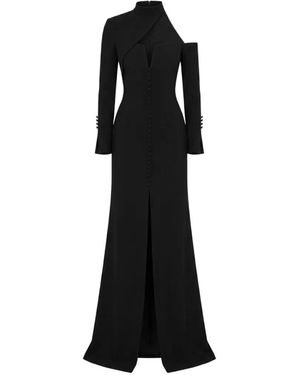 Gemy Maalouf Asymmetric-Neckline Button-Down Dress - Black