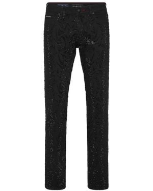 Philipp Plein Super Straight Cut Strass Jeans - Black