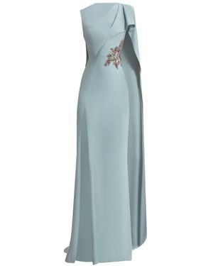 Gemy Maalouf Beaded-Cape Draped Dress - Blue