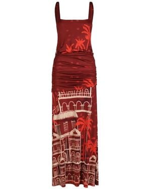 Johanna Ortiz Plant Of Joy Draped Printed Satin-Jersey Maxi Dress - Red