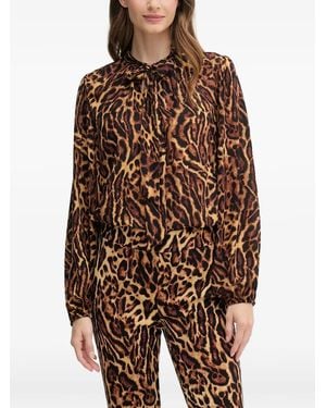 Joseph Ribkoff Bow Animal-Print Top - Brown