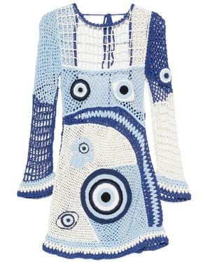 Leslie Amon Vestido Con Ojo Turco - Azul