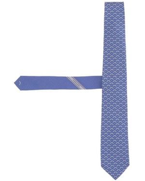 Ferragamo Geometric-Print Silk Tie - Blue