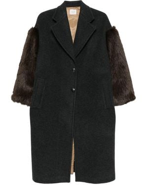 Alysi Soft Over Faux-Fur Sleeve Coat - Black