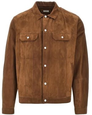 Brunello Cucinelli Suede Button-Up Jacket - Brown