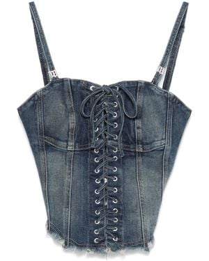 MISBHV Denim Lace-Up Corset Tank Top - Blue