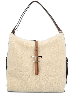 Tod's Shearling T-Buckle Shoulder Bag - Natural