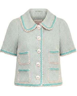 Maison Common Short-Sleeved Tweed Jacket - Blue
