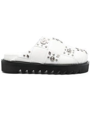 Toga Stud-Embellished Leather Slippers - White
