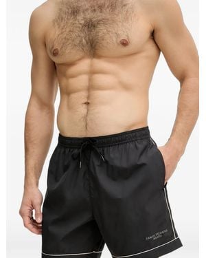 ARMANI EXCHANGE Logo-Print Piped Swim Shorts - Black