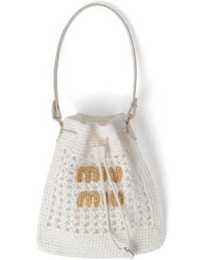 Miu Miu Gewebte Mini-Tasche Aus Bast - Weiß