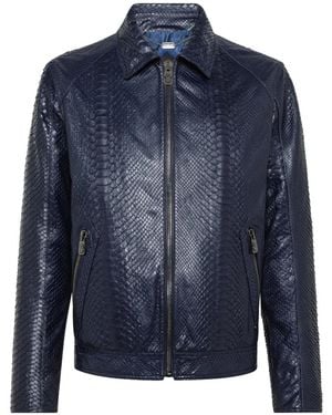 Billionaire Lederjacke Mit Reißverschluss - Blau