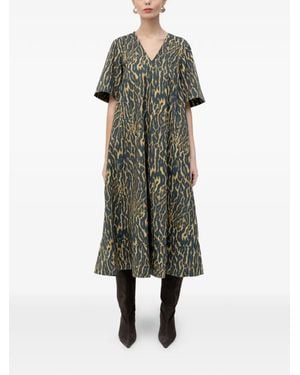 Ganni パターン Vネックドレス - グリーン