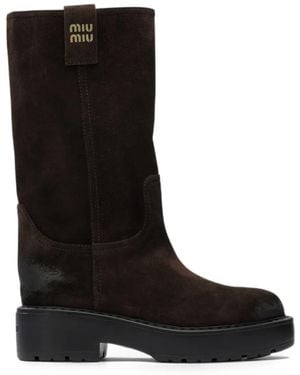 Miu Miu Suede Pull-On Boots - Black