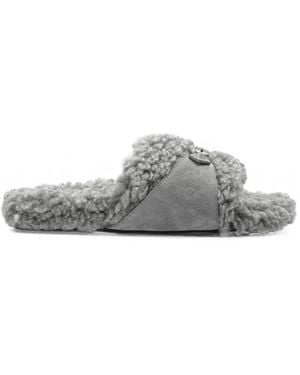 Balenciaga Furry Buckled Slides - White