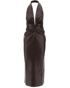 ANDAMANE V-Neck Draped Midi Dress - Brown