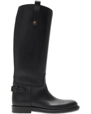 Burberry Leather Cavalier Boots With Buckle Detail - Black