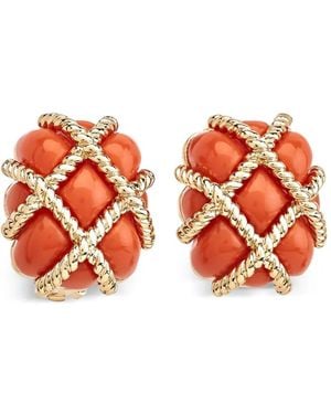 Kenneth Jay Lane Coral Quilted Clip Earrings - Red