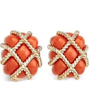 Kenneth Jay Lane Coral Quilted Clip Earrings - Red