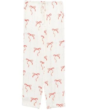 forte_forte Bow-Print Drawstring-Waist Trousers - White