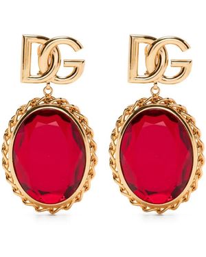 Dolce & Gabbana Logo-Plaque Earrings - Red