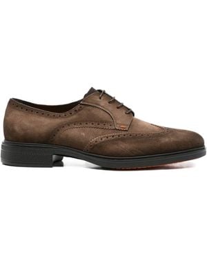 Santoni Brogue-Detail Suede Derby Shoes - Brown