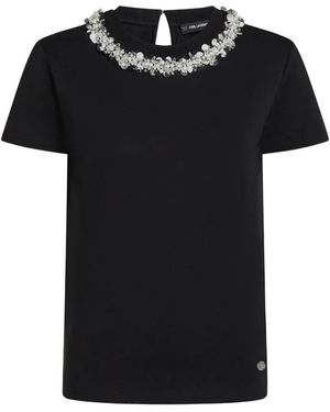 KARL LAGERFELD Beaded Collar T-Shirt - Black