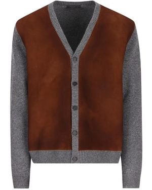 Prada Suede-Panelled Wool Cardigan - Brown