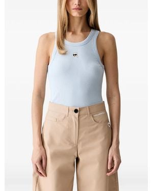 KARL LAGERFELD Ikonik-Patch Ribbed Tank Top - Blue
