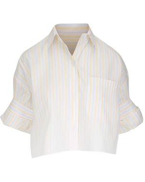 Twp Striped Cropped Blouse - White