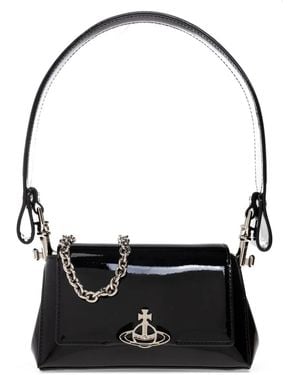 Vivienne Westwood Orb-Embellished Patent Leather Shoulder Bag - Black