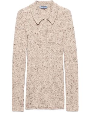 Prada Poloshirt Aus Geripptem Strick - Natur