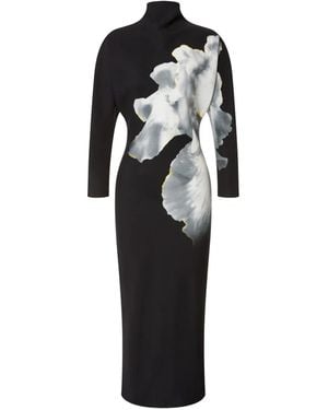 Alberta Ferretti Turtleneck Floral-Print Dress - Black
