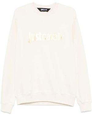 Just Cavalli Cotton Jersey Crewneck Logo Sweatshirt - Natural