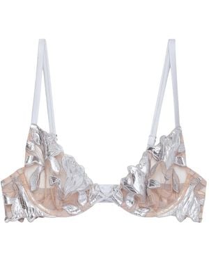 Fleur du Mal Lily Embroidery Plunge Demi Bra - Natural