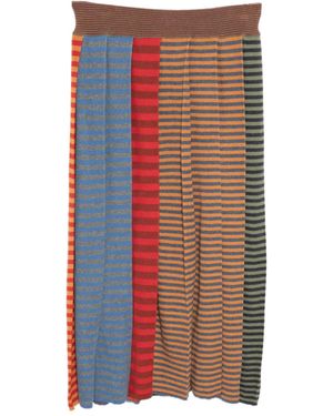 YANYAN KNITS Striped Pleated Skirt - オレンジ