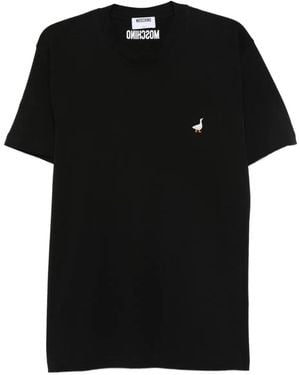 Moschino Cotton T-Shirt With Embroidered Goose Detail - Black