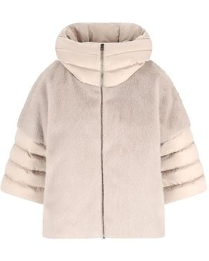 Herno Jacke aus Faux Fur mit gestepptem Einsatz - Natur
