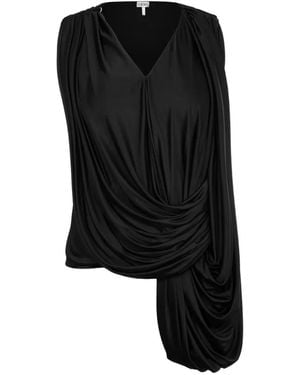 Loewe Draped V-Neck Top - Black