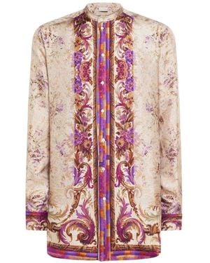 Pierre Louis Mascia Aloe Mandarin-Collar Silk Shirt - Pink