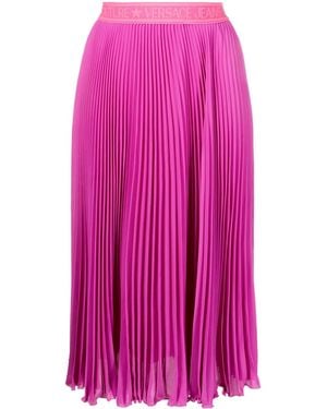 Versace Jeans Couture Pleated Logo-Waistband Midi Skirt - Pink