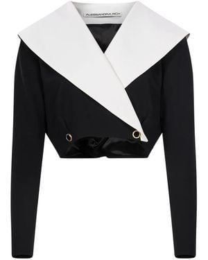 Alessandra Rich Cropped Contrast-Collar Jacket - Black